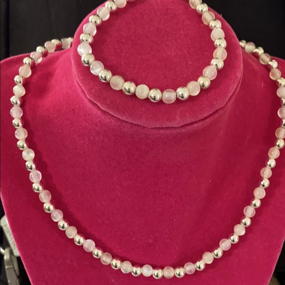 Silver and White Necklace and Bracelet - Picture 2 of 3